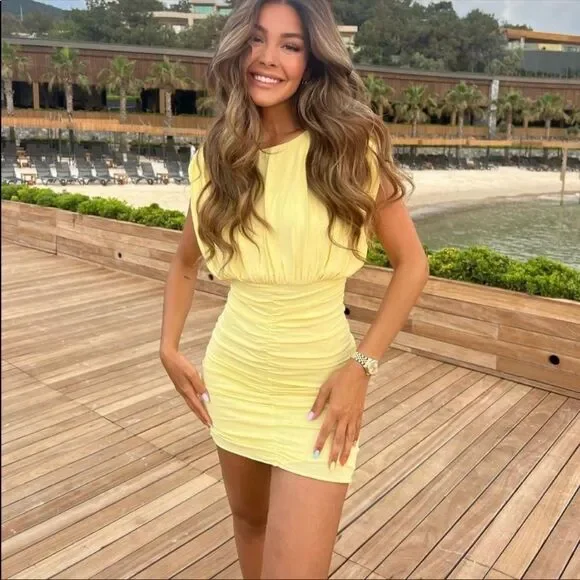 Zara butter yellow draped knit dress NWT - Picture 4 of 12